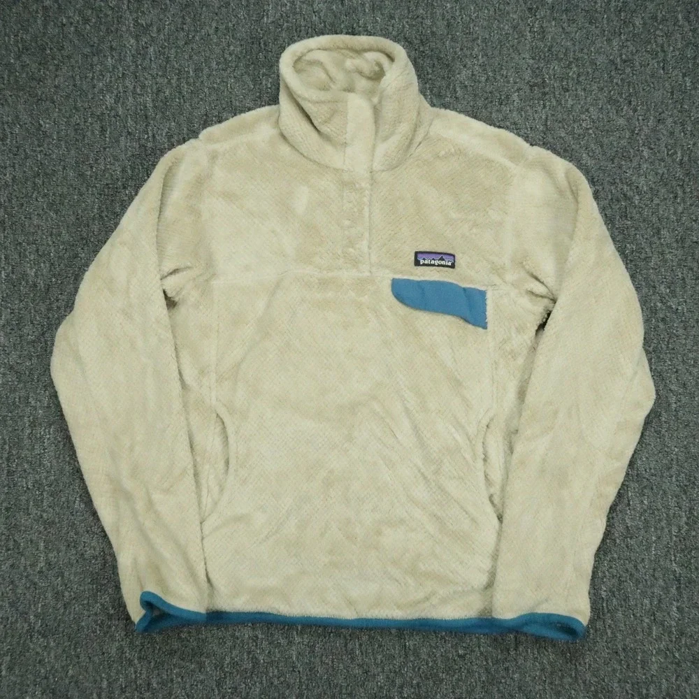 Patagonia Sweater Womens Small Beige Blue Re-Tool Snap-T Pullover Fleece